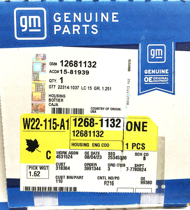 GM OEM Engine Coolant Thermostat and Housing Assembly 12681132 NOS