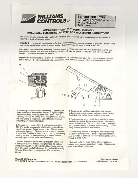 Williams Controls Integrated Kit WIL 340000 NOS