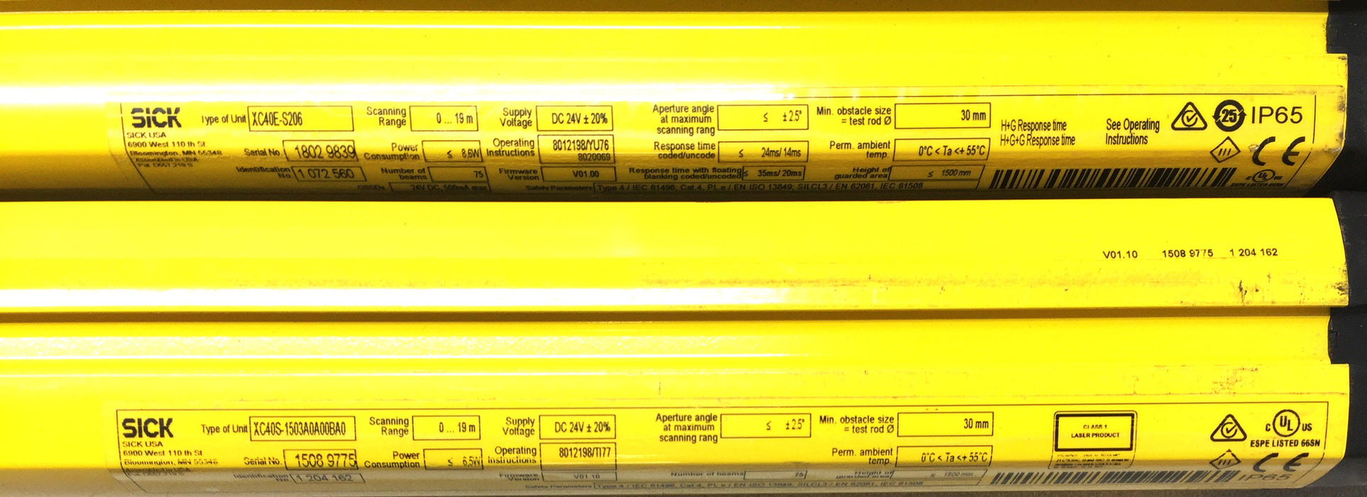 Sick C4000 Safety Light Sender/Receiver Set XC40S-1503A0A00BA0\XC40E-S206 USED