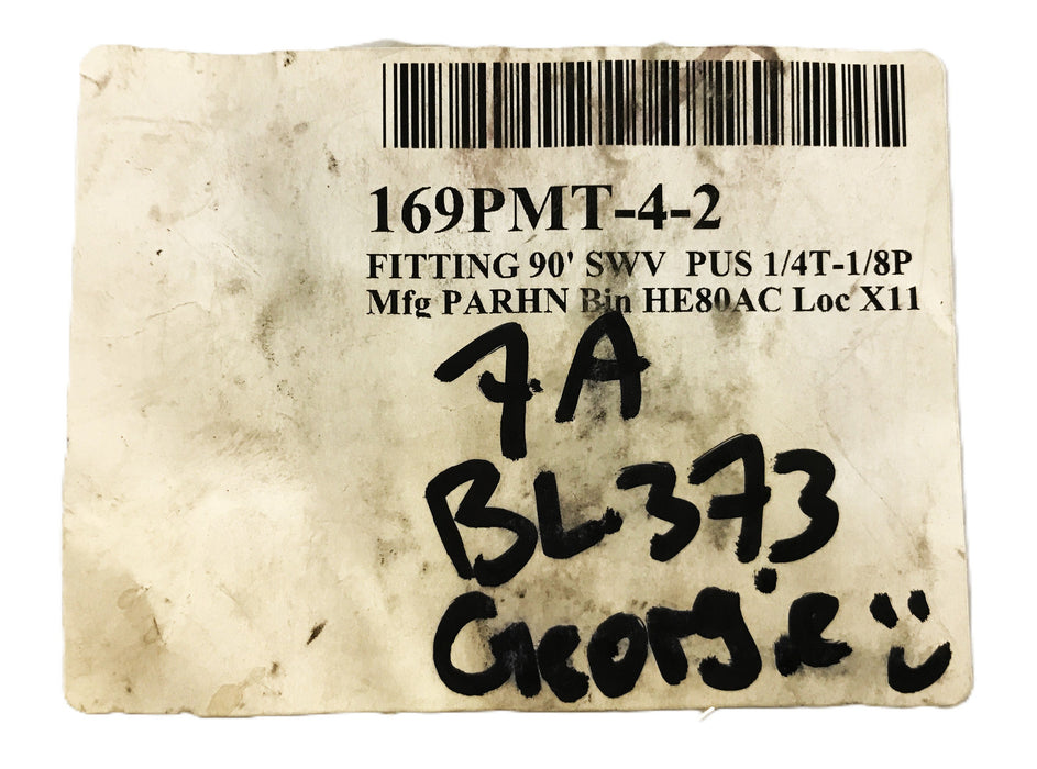 Parker Brass 90-Delgree Fitting 169PMT-4-2 [Lot of 2] NOS