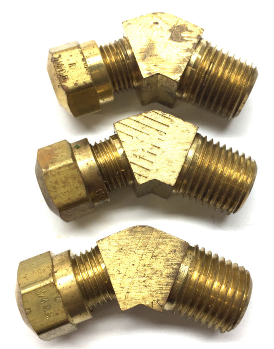 Parker 1/4"OD x 1/8" Pipe Thread 45-Degree Brass Male Elbow 1480x4 [Lot of 3] NOS