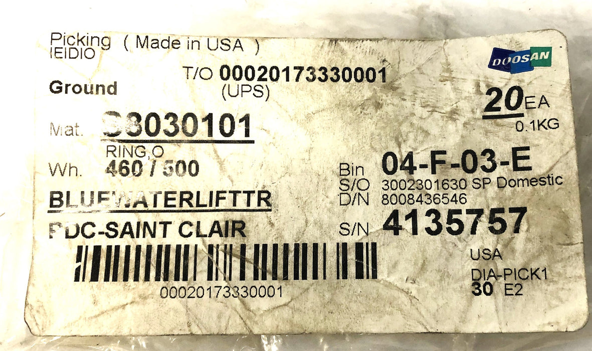 Doosan O-Ring S8030101 [Lot of 2] NOS