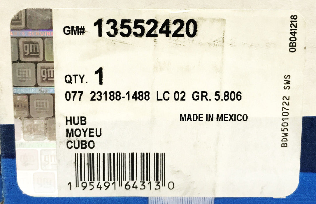 GM OEM Rear Wheel Hub 13552420 NOS