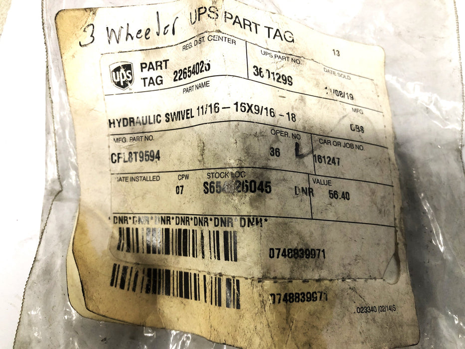 Unbranded 11/16-16x9/16-18 Hydraulic Swivel Elbow For CAT CFL8T9594 (8T-9594)NOS