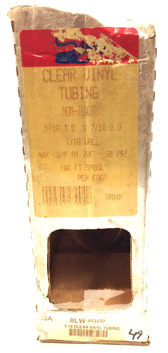 Samar 40' Non-Toxic Clear 5/16" I.D x 7/16"O.D PVC Tube 7004P NOS