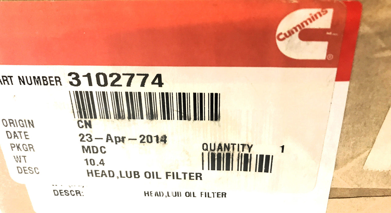 Cummins Head Lube Oil Filter Housing 3102774 NOS