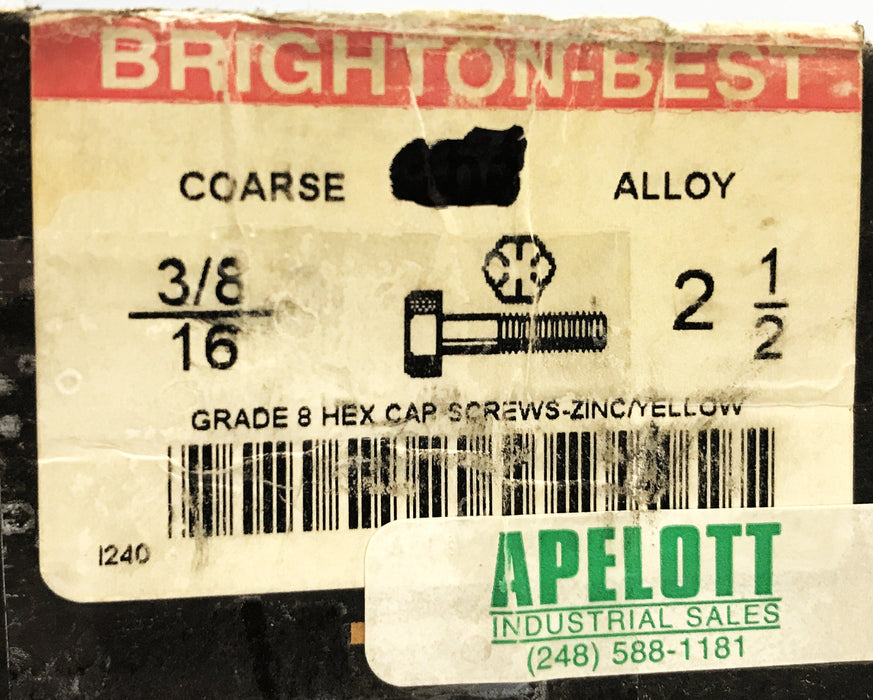 Brighton Best Zinc Plated Cap Screw 3/8-16 x 2-1/2 [Lot of 47] NOS