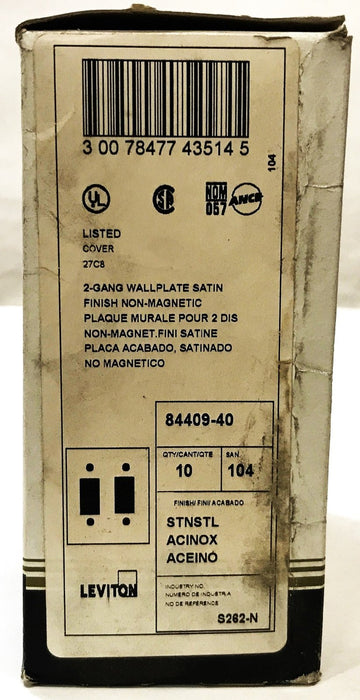 Leviton 2-Gang 2-Port Stainless Steel Wall Plate 84409-40 [Lot of 9] NOS