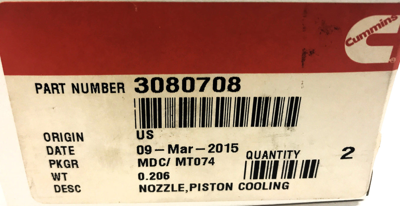 Cummins Box of (2) Piston Cooling Nozzle 3080708 NOS