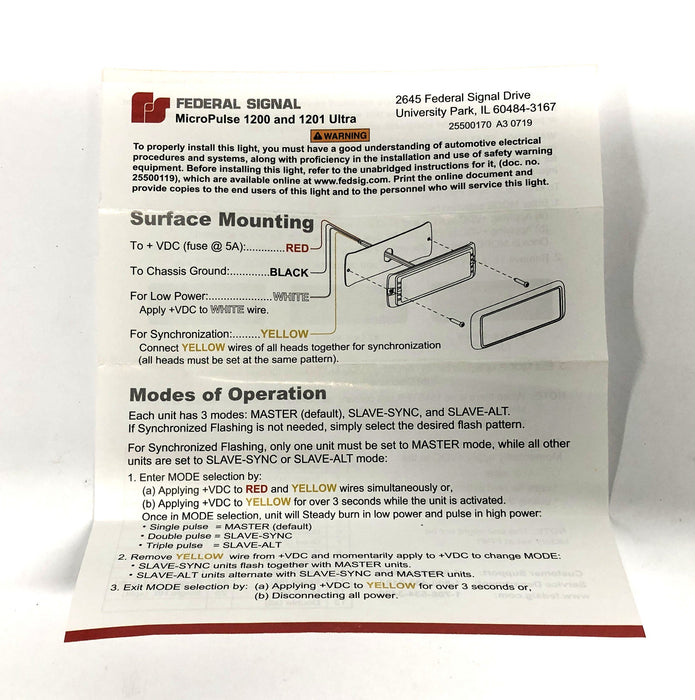 Federal Signal 12-LED Amber Micropulse Ultra Light MPS1200U-AA NOS