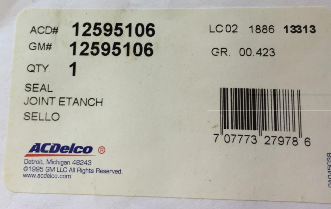 ACDelco 12595106 GM Camshaft Cover Seal OEM