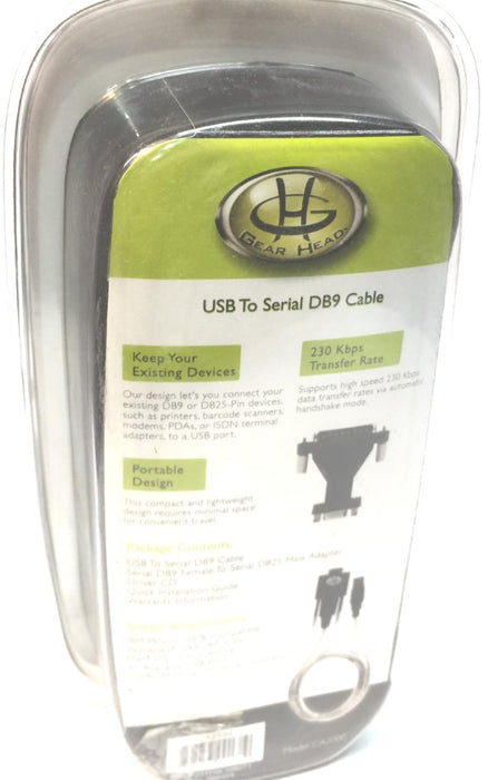 Gear Head High Speed USB TO SERIAL DB9 CABLE 3Ft. (CA2000)
