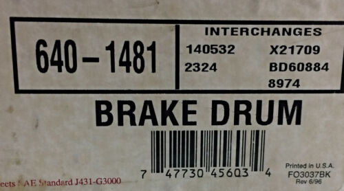 NAPA Brake Drum 640-1481 NOS