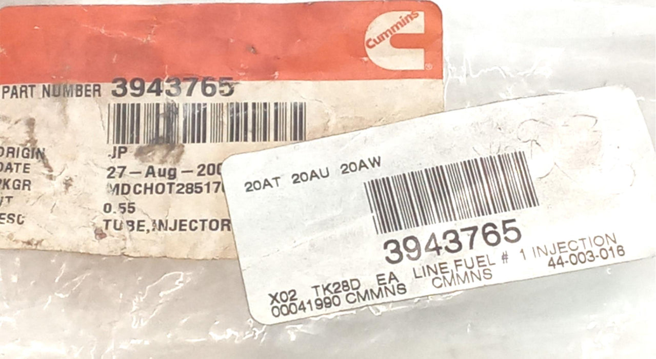 Cummins Fuel Line #1 Injector Tube 3943765 NOS