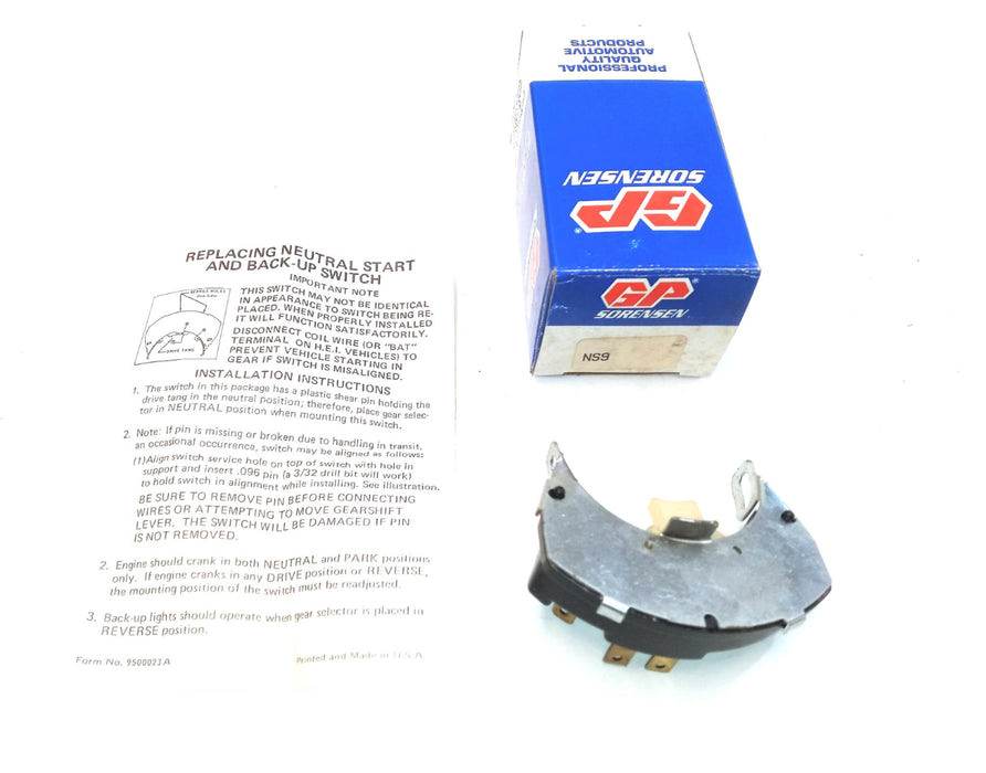 GP Sorensen Neutral Safety Switch NS9 NOS