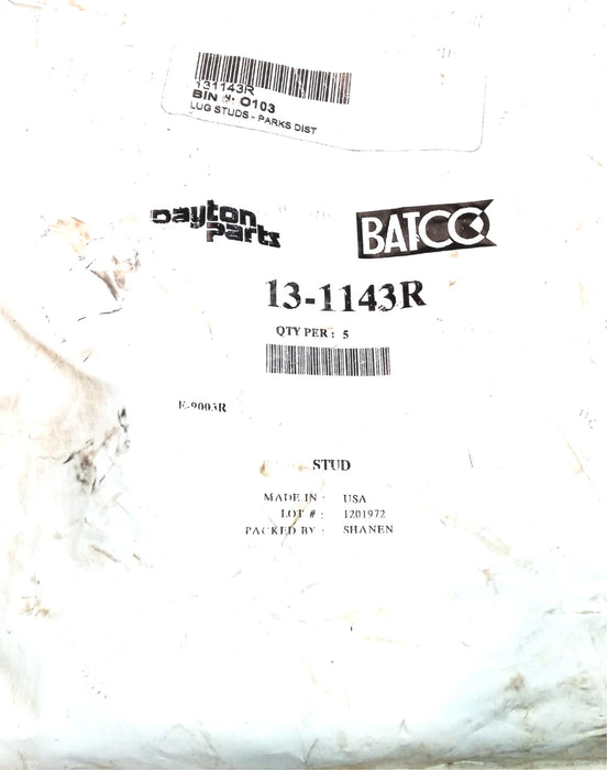 Dayton Parts Wheel Stud 13-1143R USA [Lot of 5] NOS