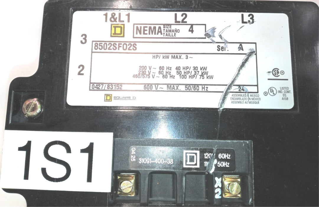 Square D Motor Starter 8502SF02S Ser A - 8536SF01H10S Ser A  (No Enclosure) USED
