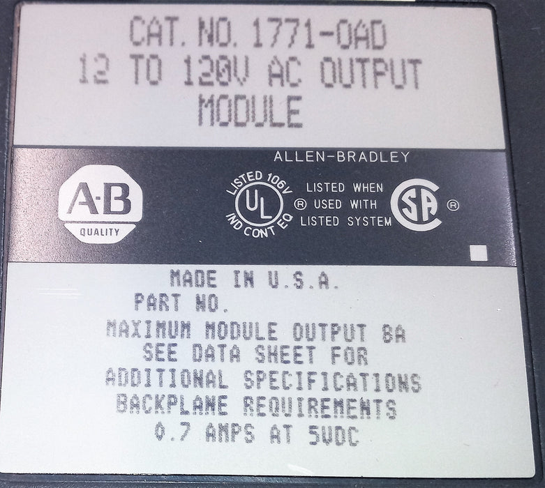 Allen Bradley 12 to 120V AC Output Module 1771-OAD USED
