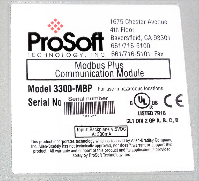 ProSoft Modbus Plus Communication Module 3300-MBP USED ...