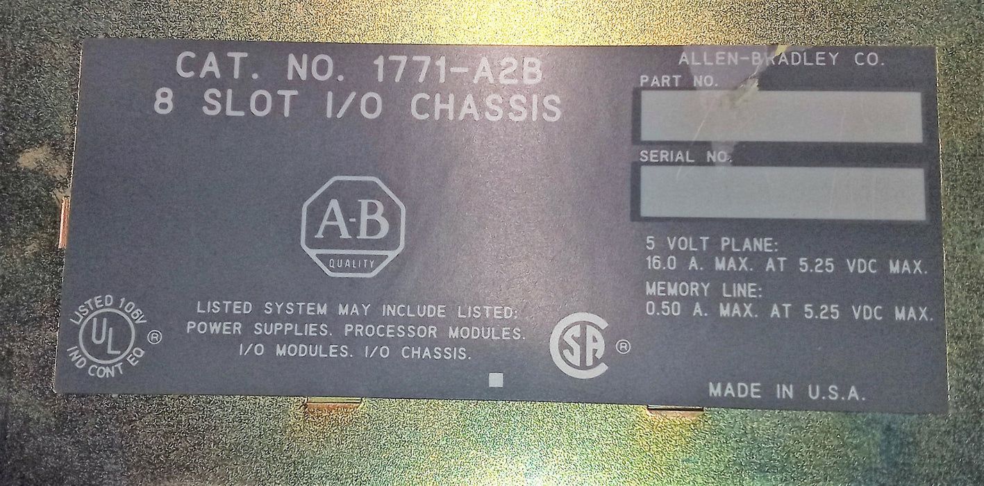 Allen-Bradley 8 Slot I/O Chassis 1771-A2B With 1771-CE USED