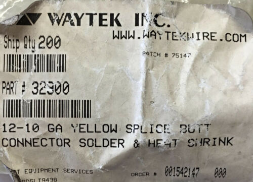 Waytek 12-10Ga. Yellow Butt Splice Connector 32900 [Lot of 12] NOS