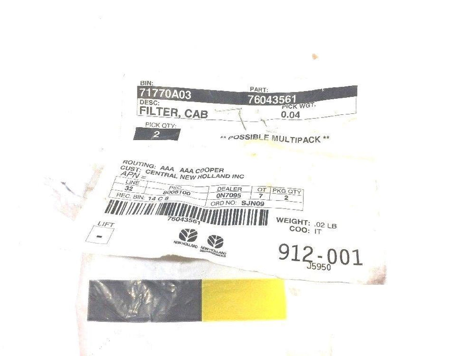 Filter for CNH Cab 76043561 [Lot of 2] NOS