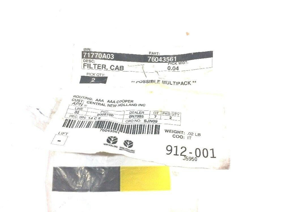 CNH Original Parts Filter, Cab 76043561 [Lot of 2] NOS