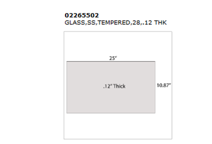 Bluebird 25" x 10.87" x .12" Tempered Glass Panel 02265502 NOS