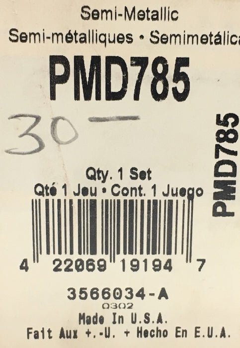 Pronto Semi-Metallic Disc Brake Pads PMD785 NOS