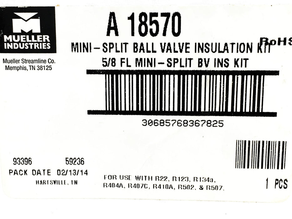 Mueller 5/8 Inch Mini Split Ball Valve Insulation Kit A18570 NOS