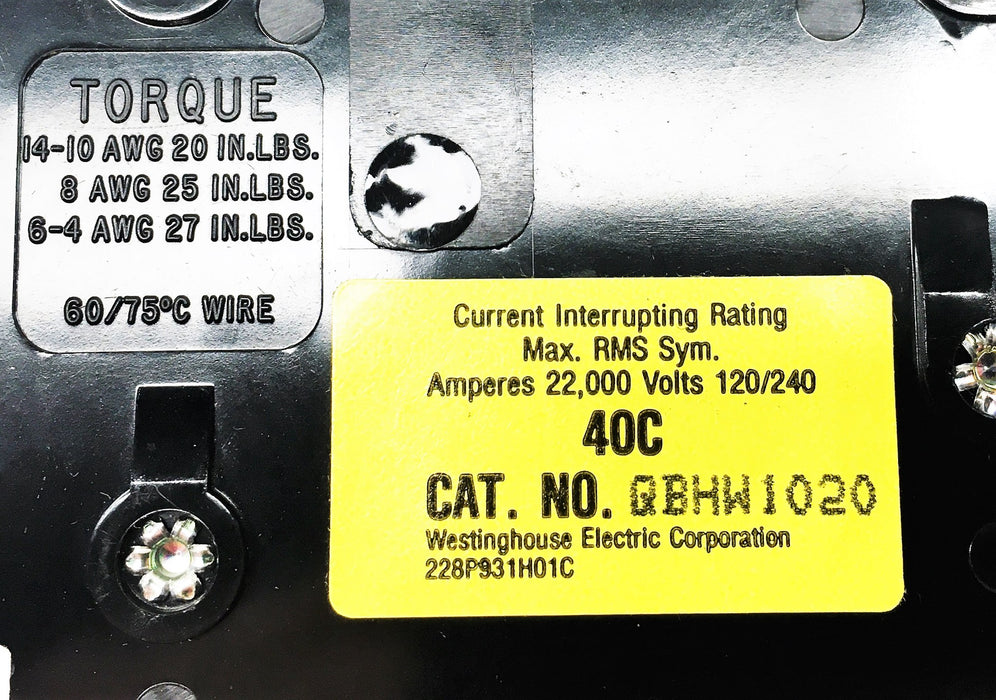 Westinghouse 1 Pole 40C SWD HACR Type Quicklag Circuit Breaker QBHW1020 NOS