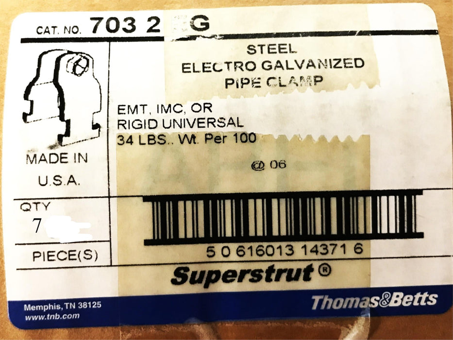 Thomas & Betts Galvanized Steel Rigid Conduit Clamp 703-2EG [Lot of 7] NOS