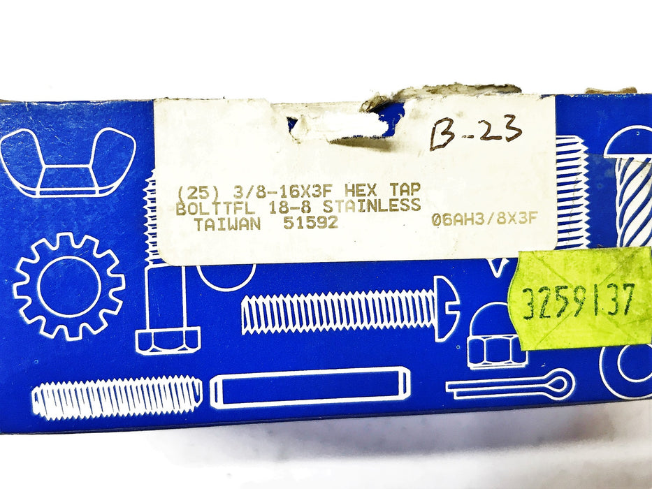 Grainger 3/8-16 x3" Hex Top Screws 51592 [Lot of 24] NOS