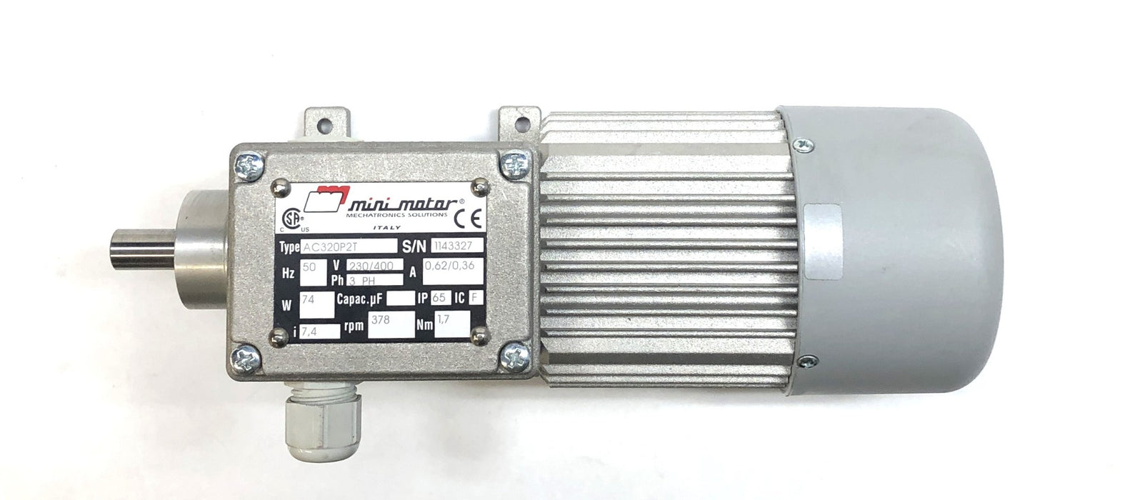 Minimotor 50Hz 74W 230/400V 378RPM Gearmotor AC320P2T NOS