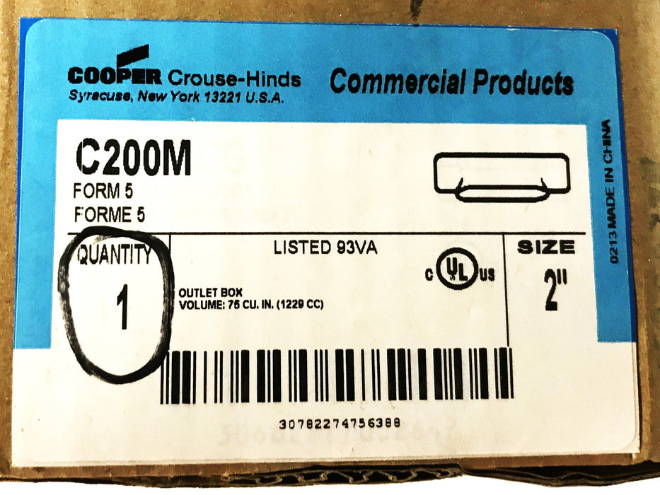 Cooper Crouse Hinds 2" Malleable Iron Conduit Outlet Body C200M NOS