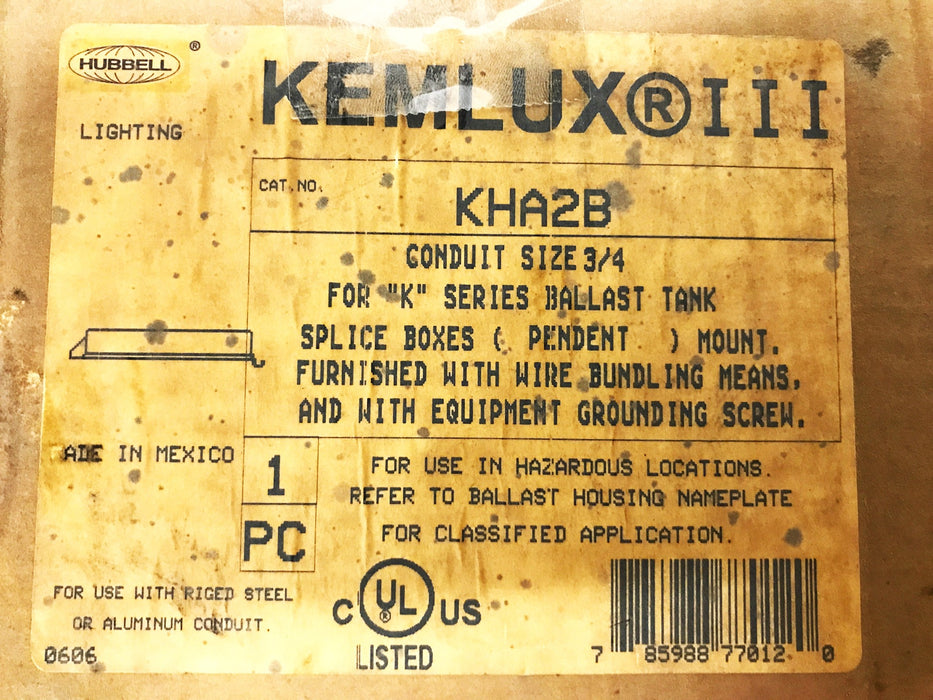 Hubbell Kemlux III Grey Aluminum Mounting Splice Box KHA2B NOS