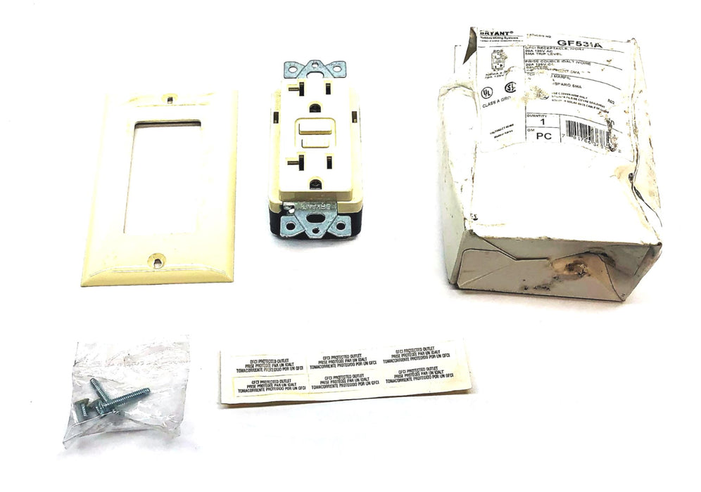 Hubbell Bryant 20A 125VAC 5MA Trip Level Ivory HFCI Receptacle GF53IA NOS