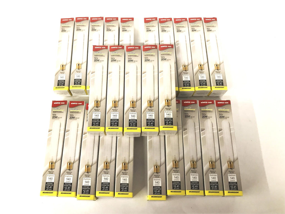 Satco Frosted 20-Watt T6-1/2 Incandescent Lamp S3281 [Lot of 25] NOS