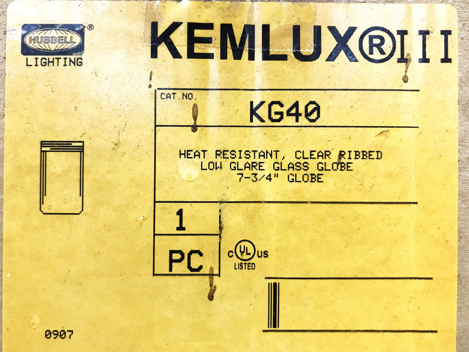 Hubbell Kemlux III 7-3/4 inch Ribbed Low Glare Glass Globe KG40 NOS