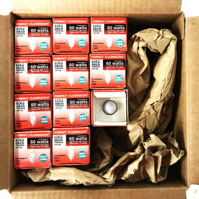 TCP 14W Torpedo Candelabra Base Light Bulbs 10714C [Lot of 11] NOS