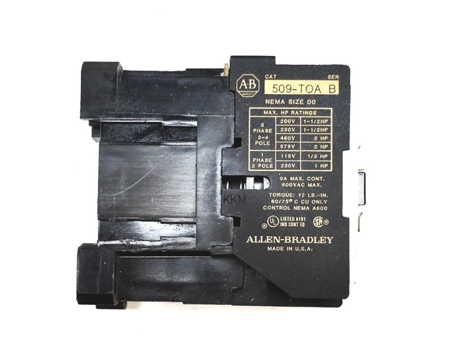 Allen Bradley Nema Size 00 Series B Full Voltage Starter 509-TOA USED