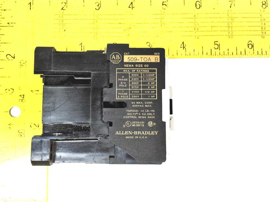 Allen Bradley Nema Size 00 Series B Full Voltage Starter 509-TOA USED