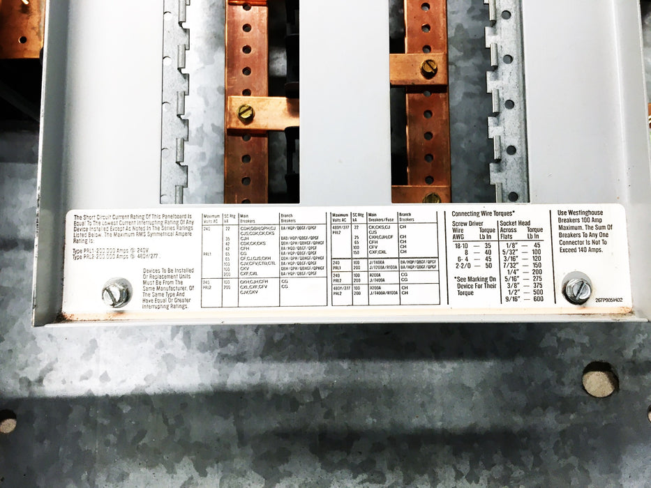 Westinghouse Challenger PowerMaster 3PH 4W PRL1 Panel Board YS2027 (735589) USED