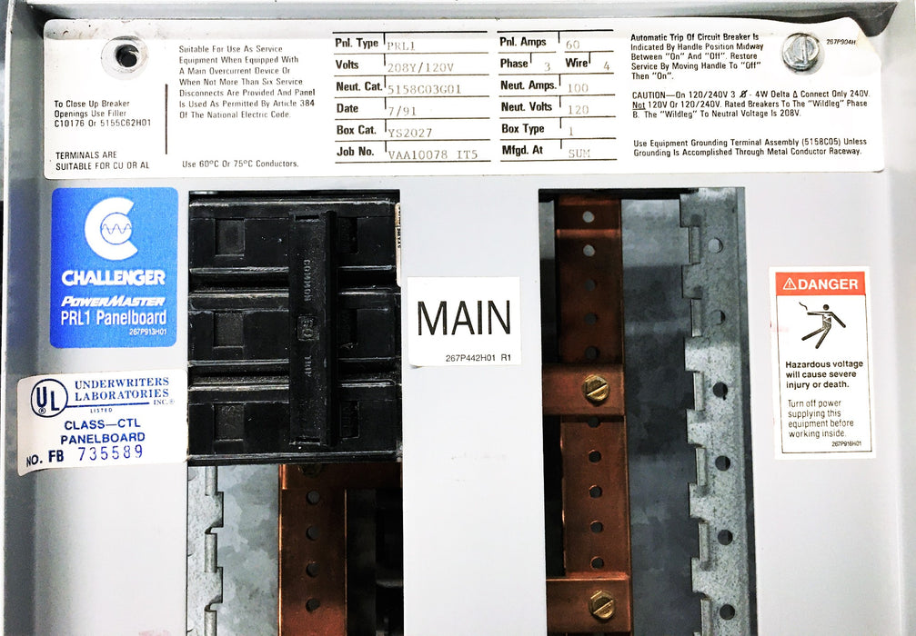 Westinghouse Challenger PowerMaster 3PH 4W PRL1 Panel Board YS2027 (735589) USED