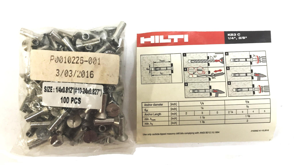 HILTI KB3-C-SS304 Stainless Steel Expansion Anchor 286044 [Box of 100] NOS