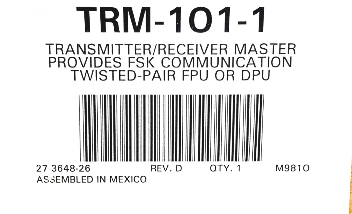 Johnson Controls Transmitter/Receiver Master TRM-101-1 NOS