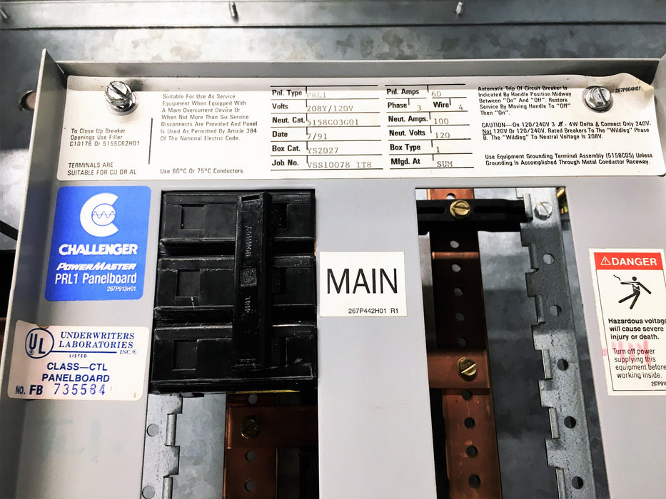 Westinghouse Challenger PowerMaster 3PH 4W PRL1 Panel Board YS2027 (735584) USED