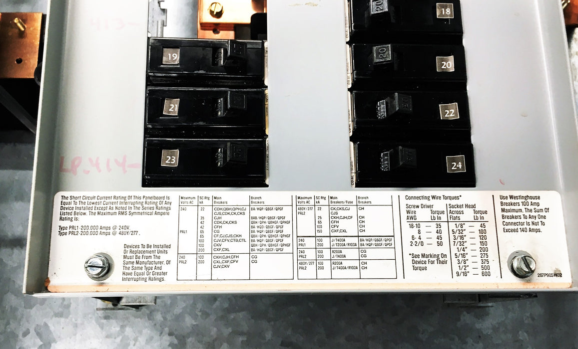 Westinghouse Challenger PowerMaster 3PH 4W PRL1 Panel Board YS2027 (735584) USED