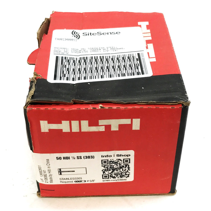HILTI HDI-1/2-SS303 Stainless Steel Flush Drop-in Anchors 336432 [Box of 50] NOS