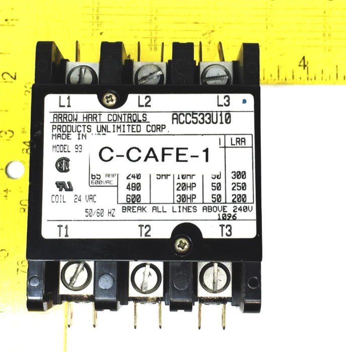 Arrow Hart 3 Pole 24VAC 50/60Hz Magnetic Contactor ACC533U10 USED